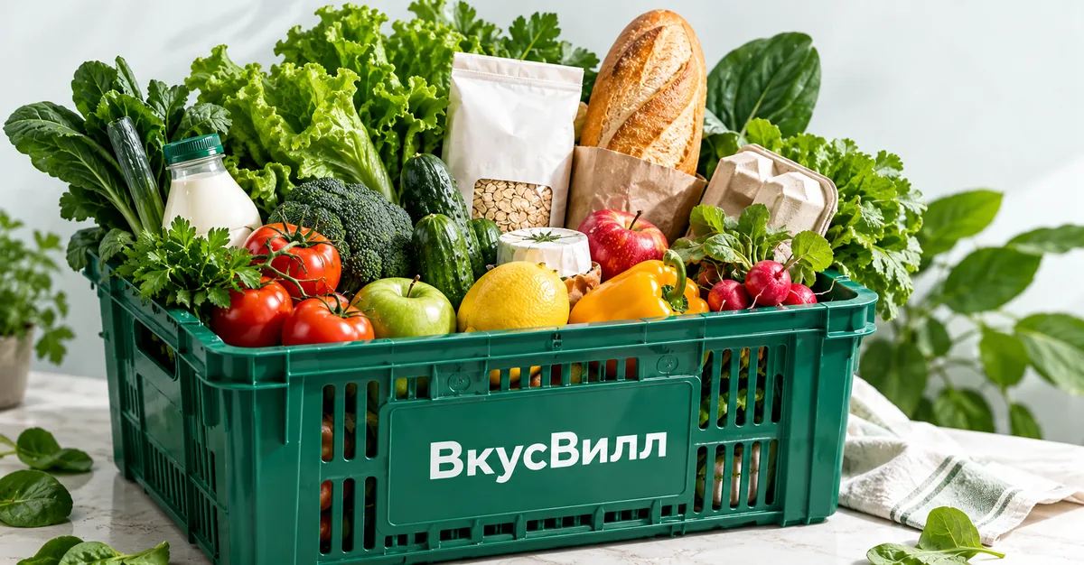 Свежие продукты в корзине ВкусВилл